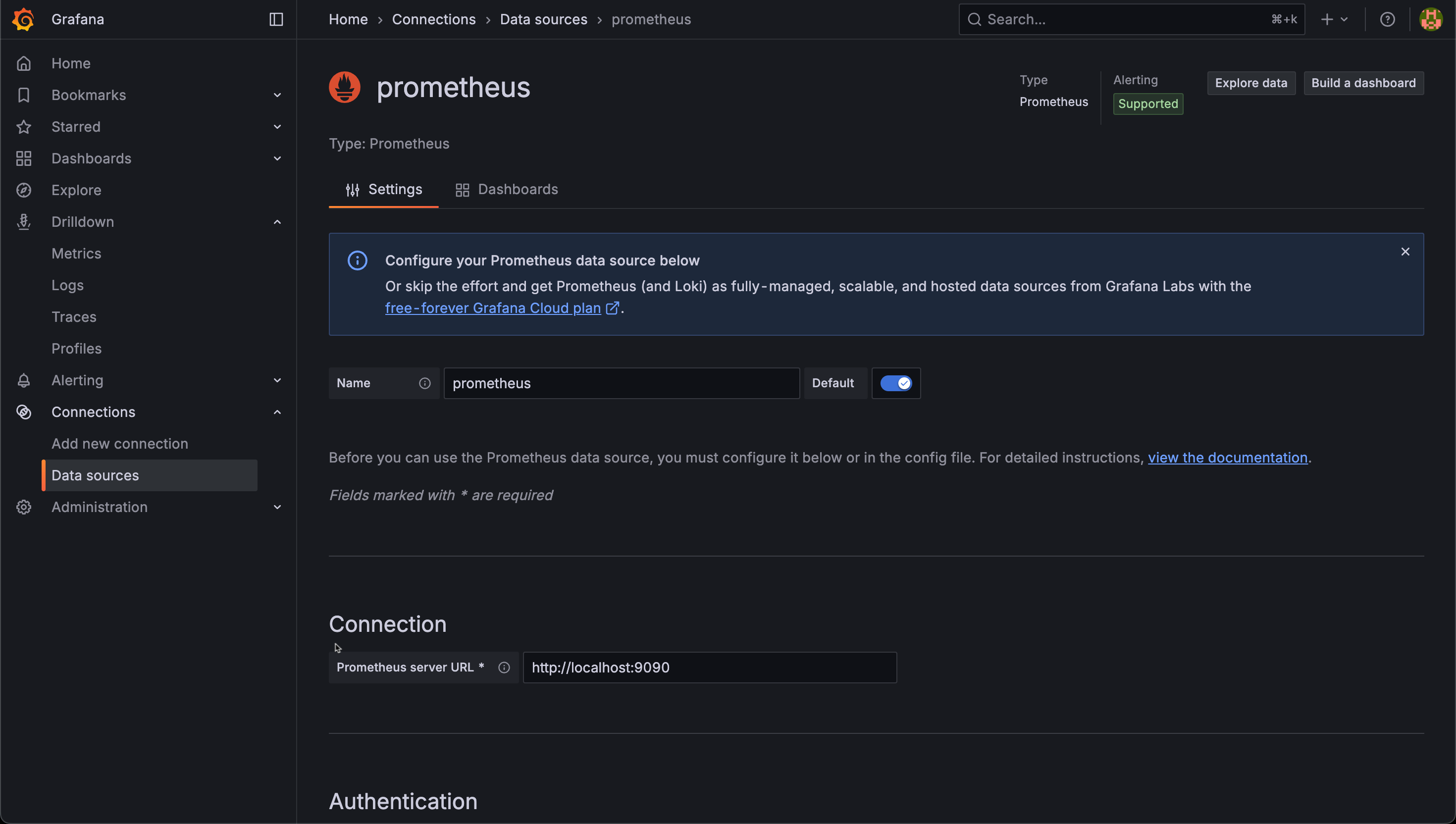 Add datasource in Grafana
