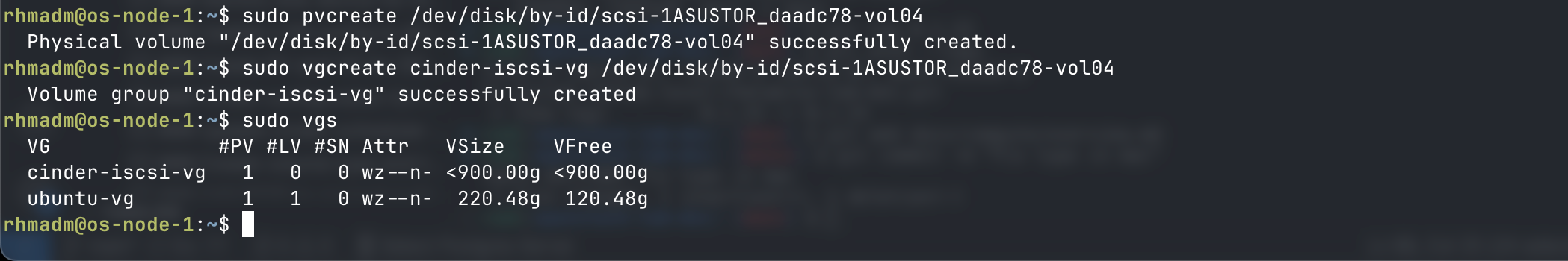 Create pv and vg for iSCSI device