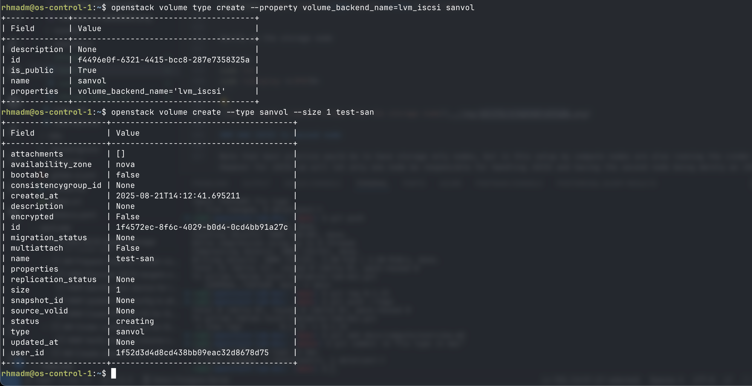 Create volume type and volume