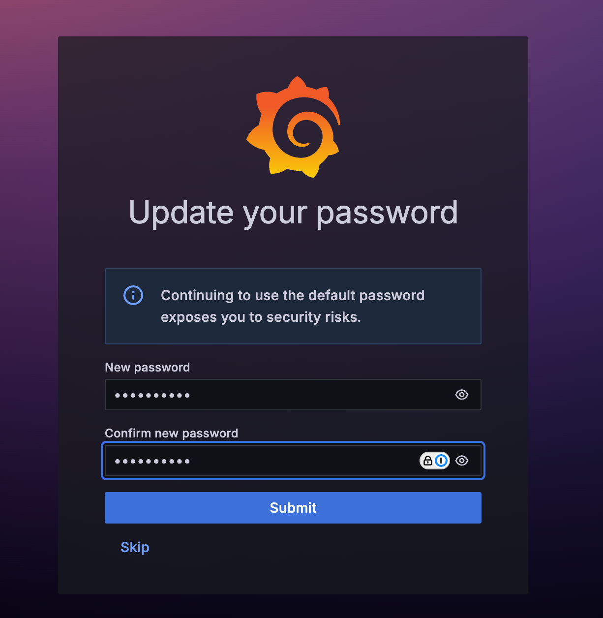 Set new admin password