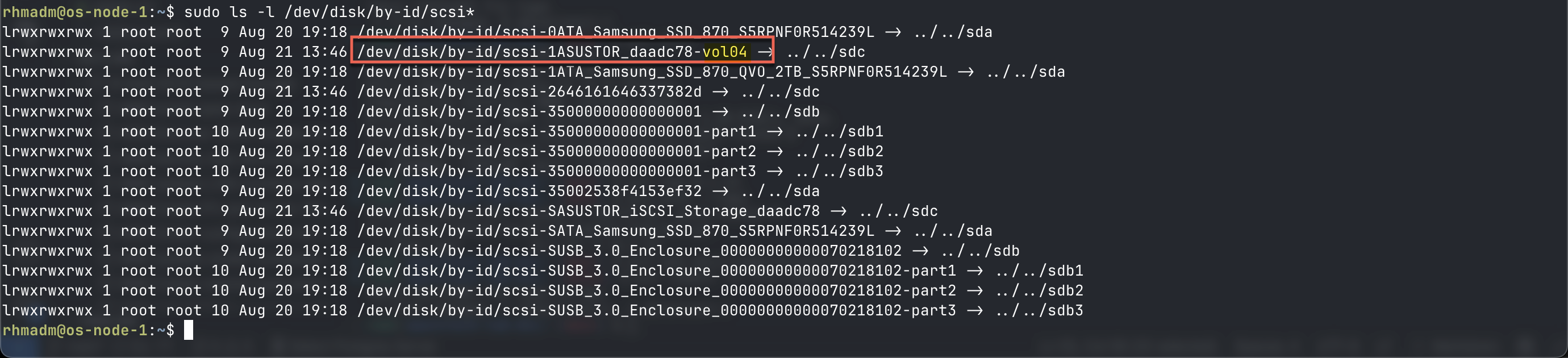 List SCSI disk devices by id