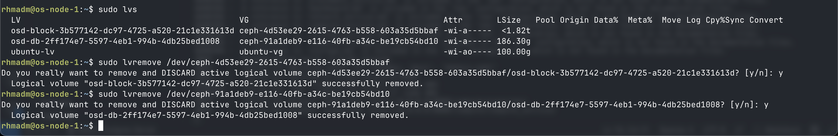 Remove logical volues
