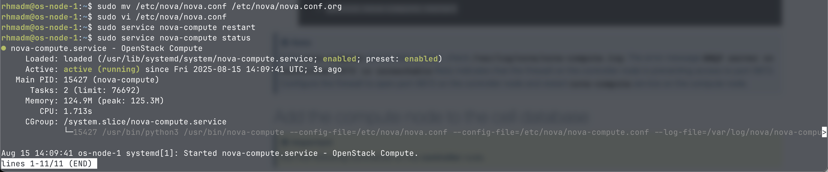 Restart nova service