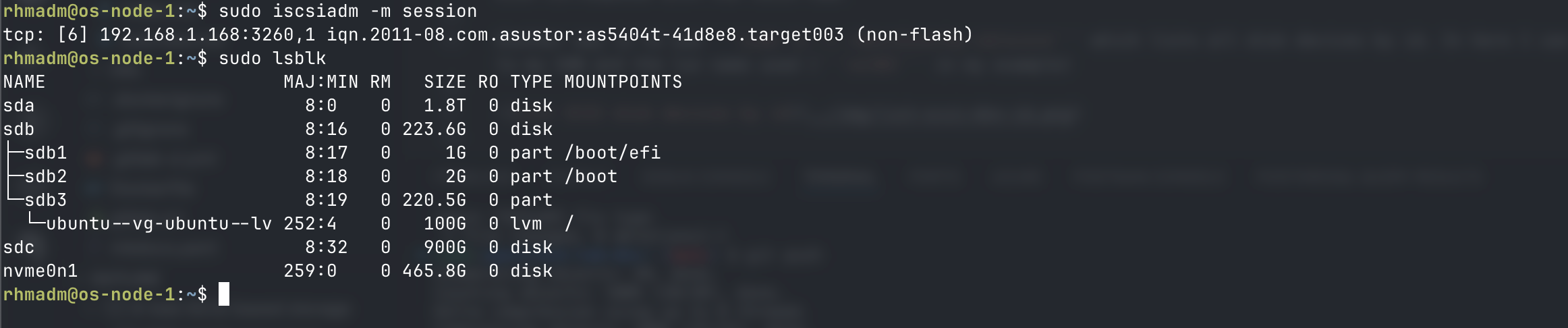 iSCSI target and lsblk devices