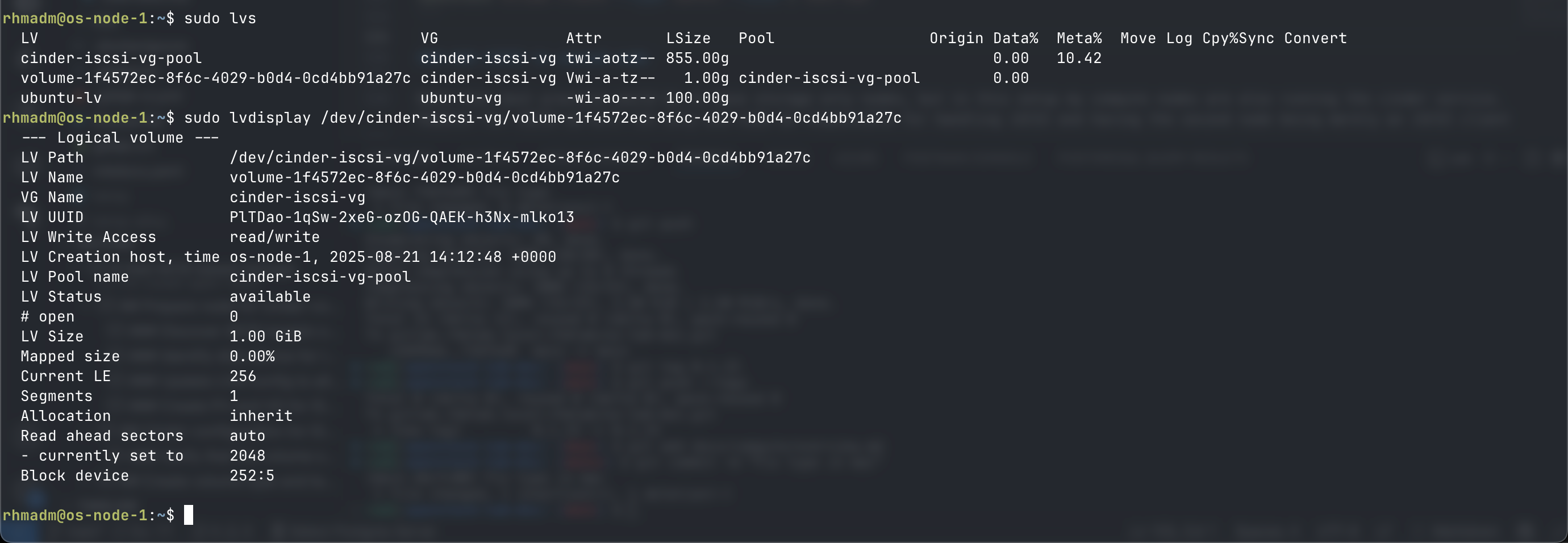 Verify newly created volume from the storage node