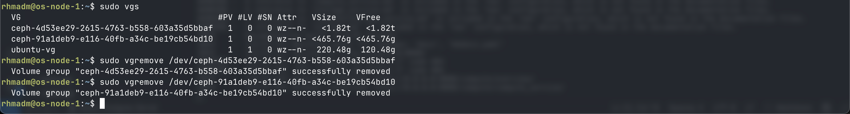 Remove volume groups